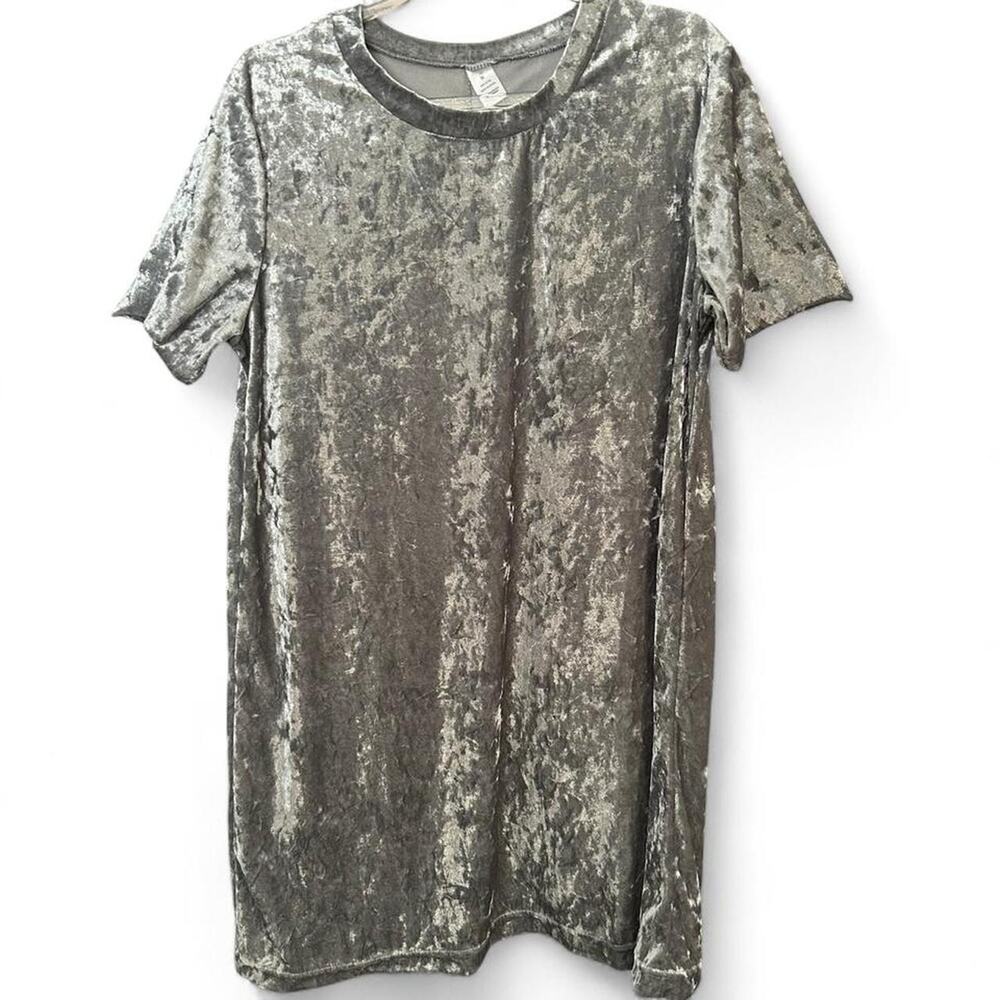 Silver Crush Velvet Mini Dress Cut Short Sleeves Y2K Festival Rave Whimsygoth M